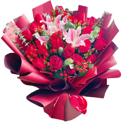 铁岭22朵红玫瑰百合，爱的火焰