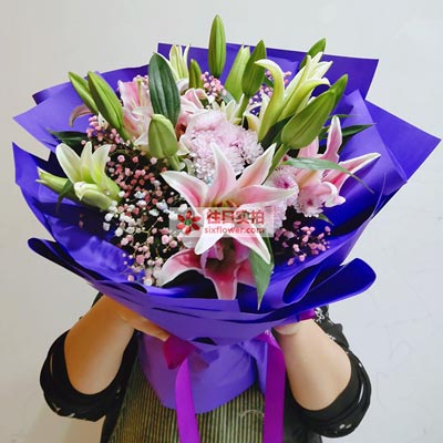 铁岭6支粉色多头百合，真诚的问候